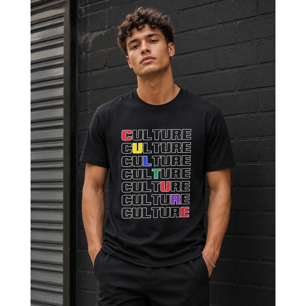 Forever‎ 21 Men Culture Graphic T-Shirt Black Rainbow Streetwear Tee Medium NEW